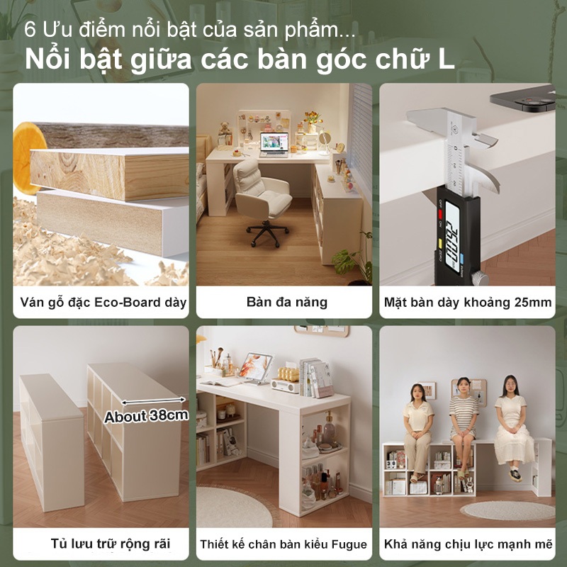 𝑯𝑬𝑰𝑵𝑶 Bàn làm việc góc chữ L có thể chuyển đổi Eco-Board dày 25mm Lắp đặt tự do phòng ngủ phòng khách | BigBuy360 - bigbuy360.vn