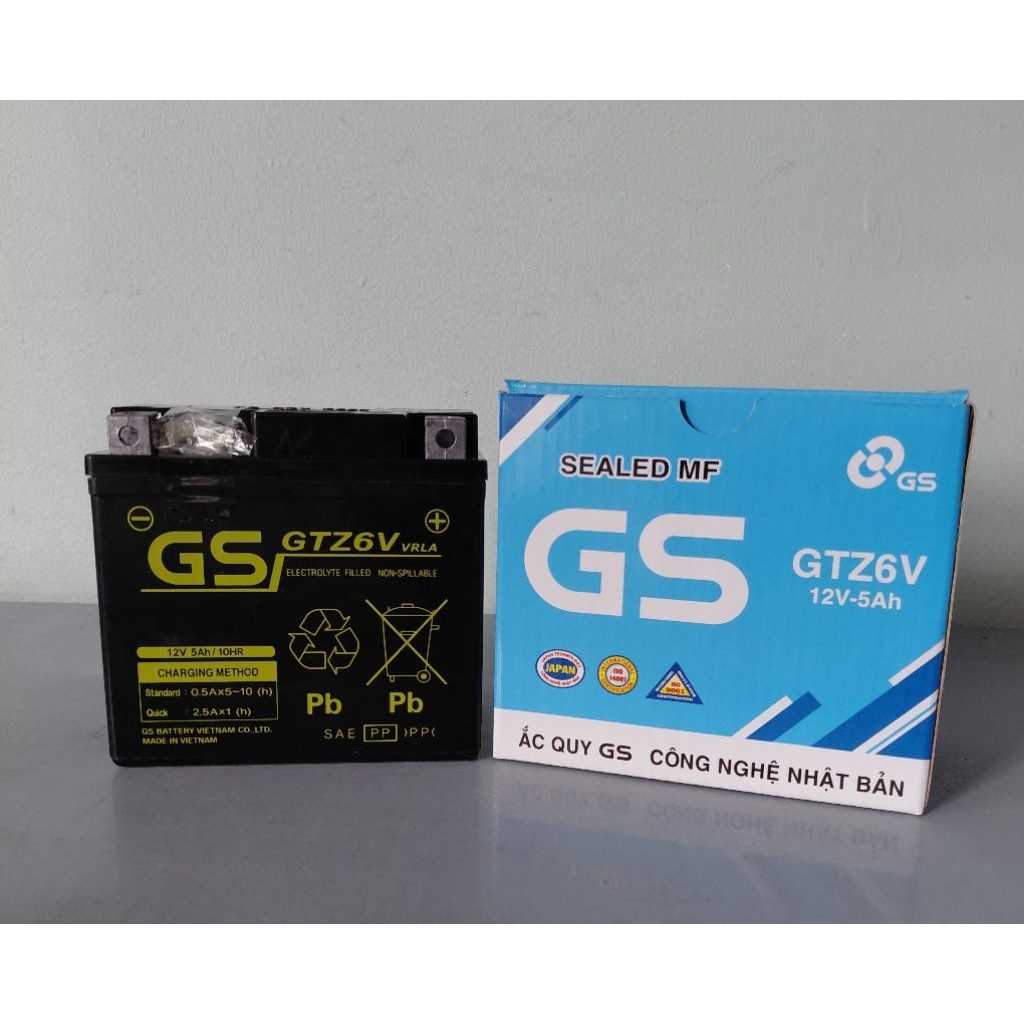 Bình ắc quy  xe máy khô miễn bảo dưỡng GS GTZ6V (12V-5AH), ắc quy xe máy honda 12v.