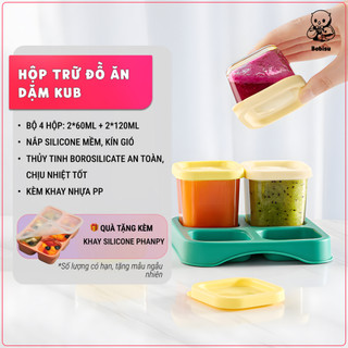  KUB | Bộ 4 Hộp Đựng Đồ Ăn Dặm Bằng Thủy Tinh  2x60ml + 2x120ml  Kèm Khay  Tặng Khay Silicon PHANPY  