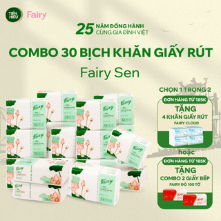  Giao Màu Ngẫu Nhiên  COMBO 30 Bịch Khăn Giấy Rút Fairy Sen 3 Lớp Mềm Mại Thấm Hút Tốt Tan Nhanh An Toàn Cho Da 270 Tờ 