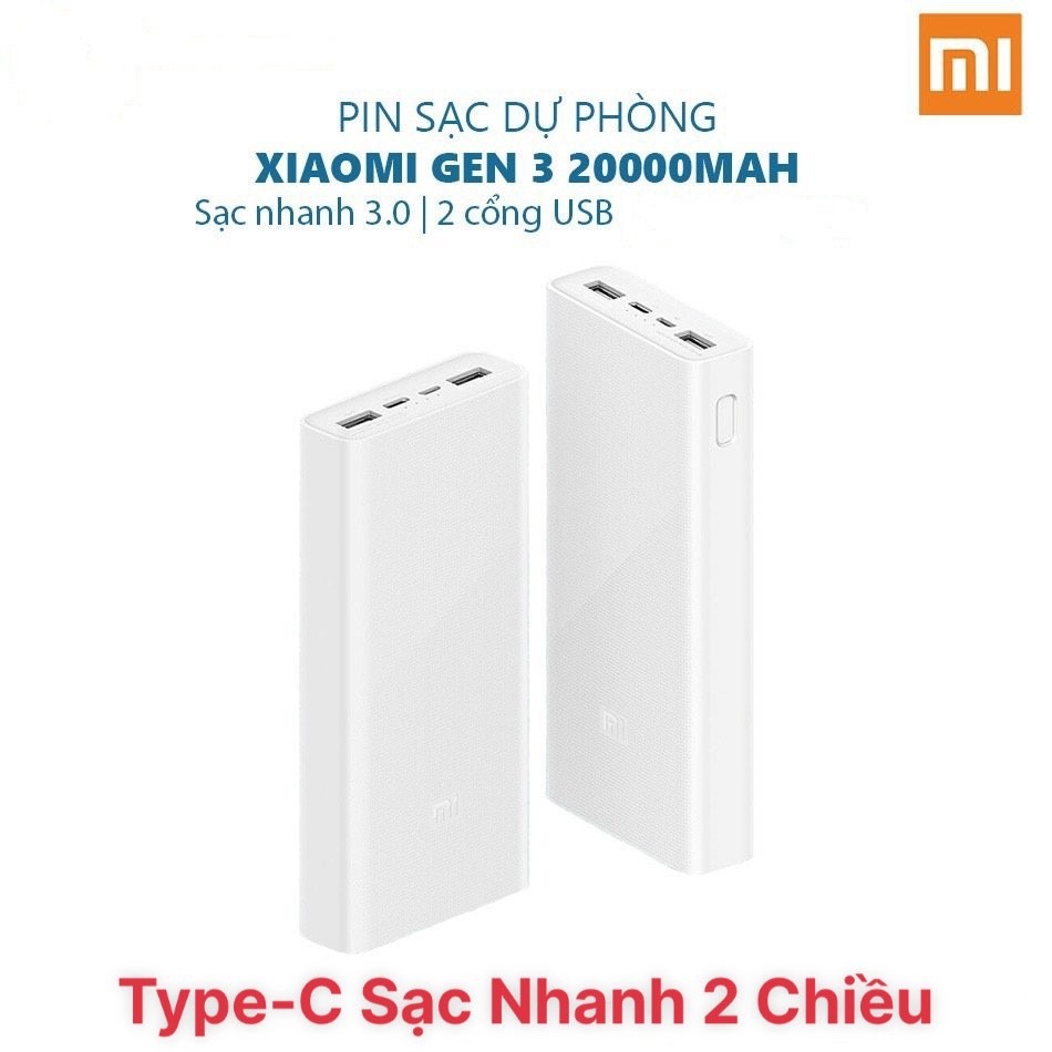 Pin sạc dự phòng Xiaomi Gen 3 20000mAh 18W - Pin dự phòng Xiaomi 20000 mAh 18W-Cổng Type-C sạc 2 chi