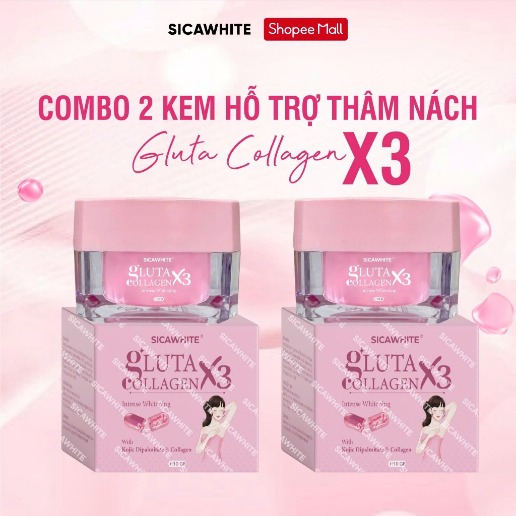 COMBO 2 Kem Dưỡng Hỗ Trợ Mờ Thâm - SICA WHITE - GLUTA COLLAGEN X3 INTENSE WHITENING WITH GLUTATHIONE