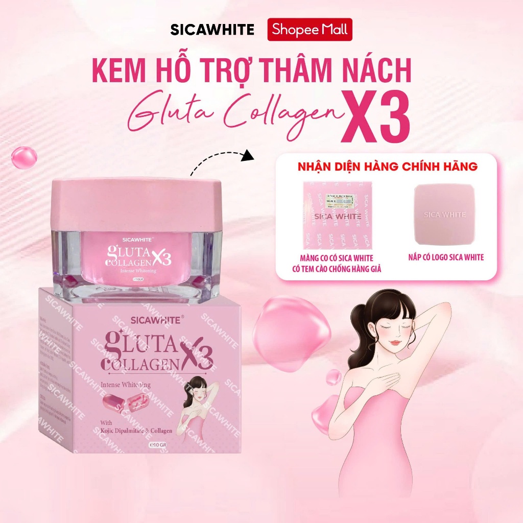  Kem làm mờ thâm nách - SICA WHITE - GLUTA COLLAGEN X3 INTENSE WHITENING WITH GLUTATHIONE & COLLAGEN 10GR 