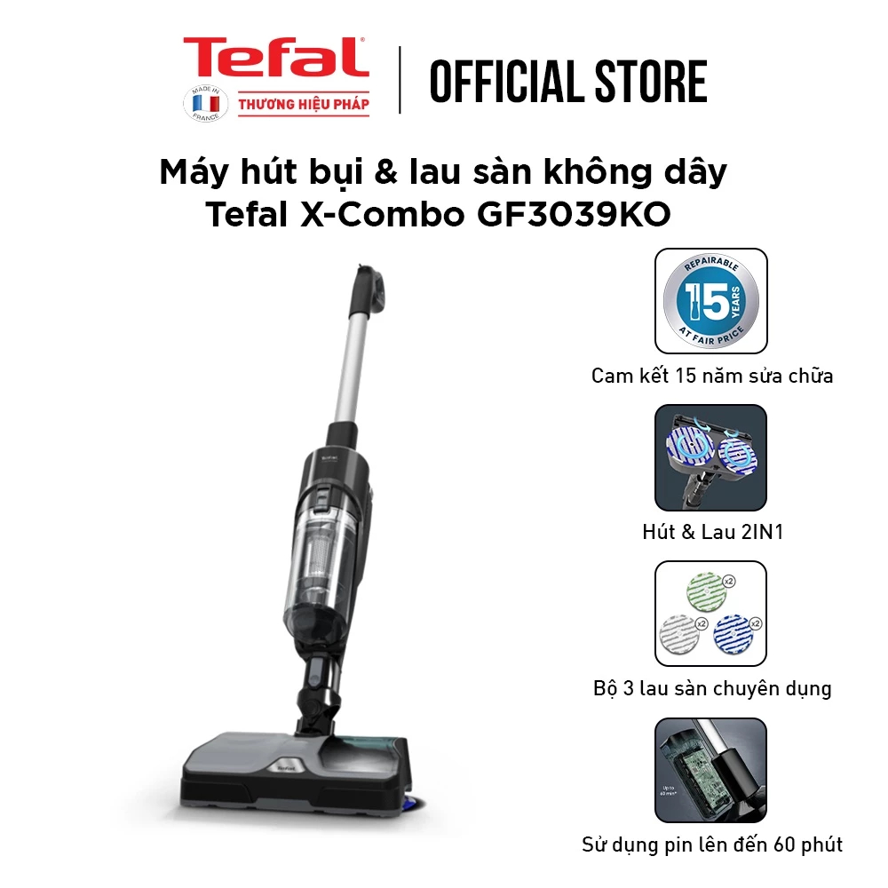 Máy hút bụi & lau sàn không dây Tefal X-Combo GF3039KO (Máy 99% - bảo hành chính hãng)