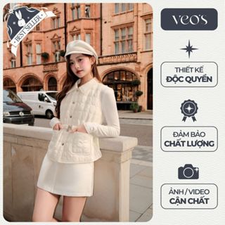  Áo Gile Phao Trần Bông Mùa Đông Kèm Đai Logo Veos Tôn Eo Có Túi Hai Bên Màu Đen Kem Đi Chơi Đi Làm - Blair Coat 