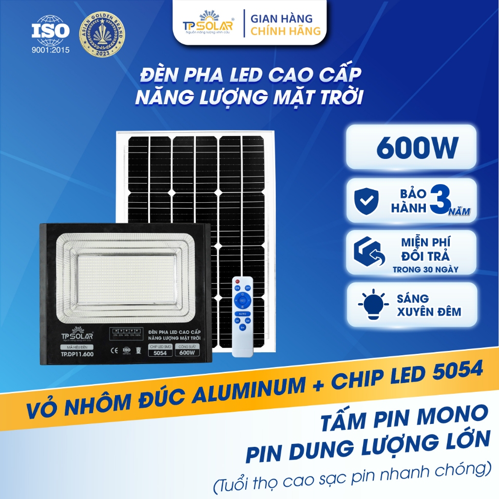 [LIVE KOL] Đèn Pha Năng Lượng Mặt Trời TP SOLAR Công Suất 600W Chiếu Sáng 300m2 Vỏ Nhôm Đúc, Sáng Xu