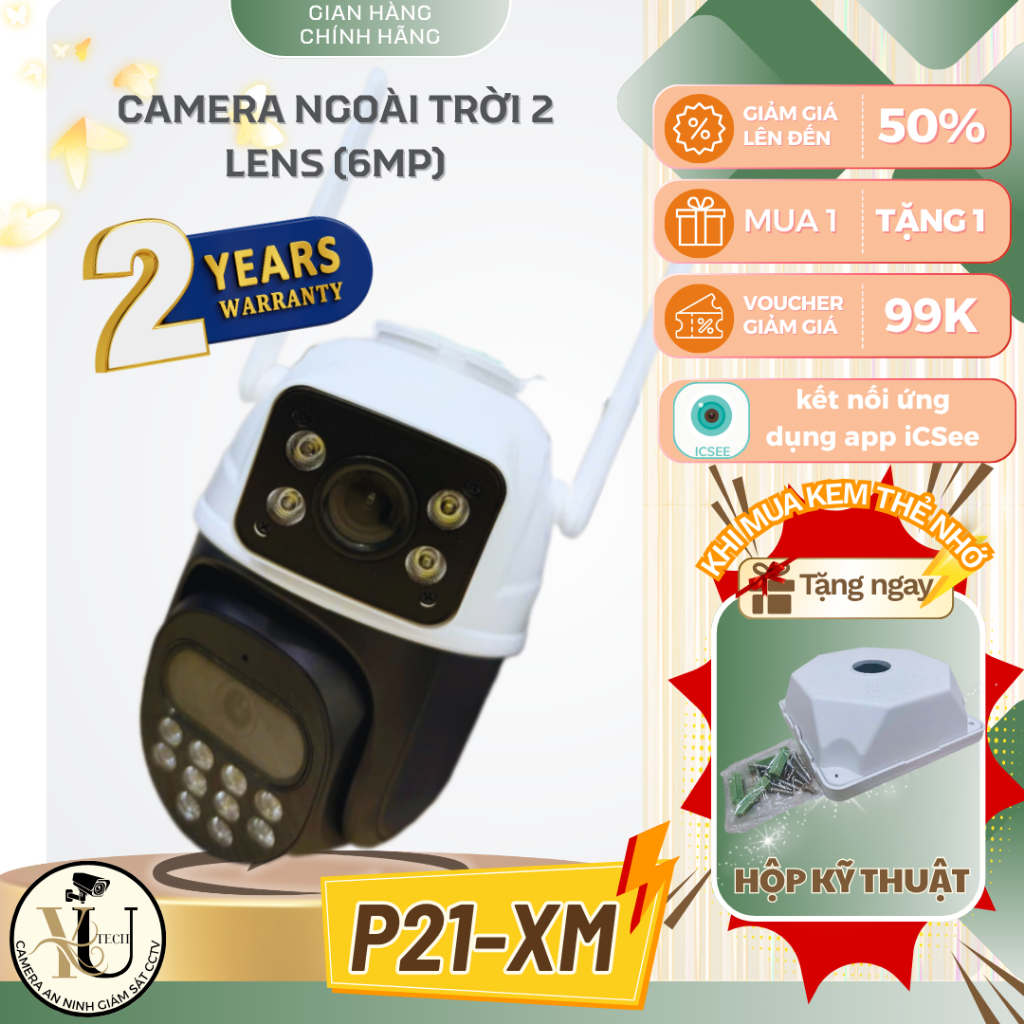 Camera icsee P21-XM Camera 2 Lens 2 khung hình - đàm thoại 2 chiều - xem đem có màu