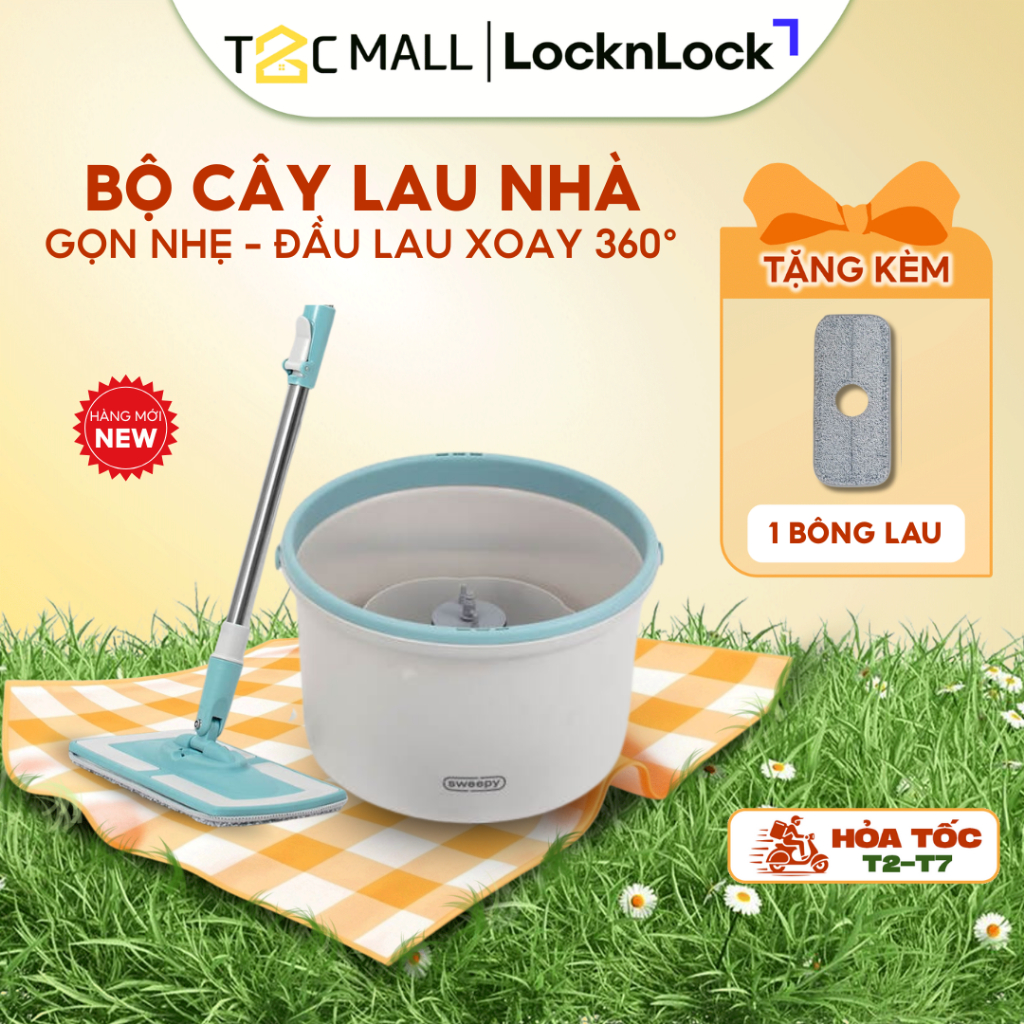Bộ Cây Lau Nhà LocknLock SWEEPY 2 Bông Lau Nhà Màu Xanh Chính Hãng ETM973 - T2CMALL