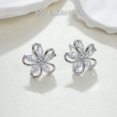 Bông tai nữ chuôi bạc 925 Eleanor Accessories hình hoa đính đá phụ kiện trang sức khuyên tai 10598