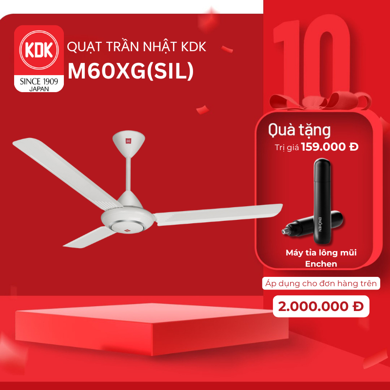 Quạt trần Nhật KDK, màu Trắng M60XG(SIL) - Bảo Hành Chính Hãng KDK
