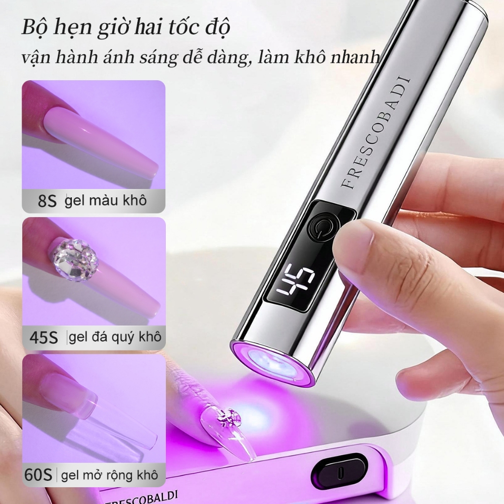 Đèn làm móng nghệ thuật màu bạc có hai mức điều chỉnh, nhỏ gọn và di động…
