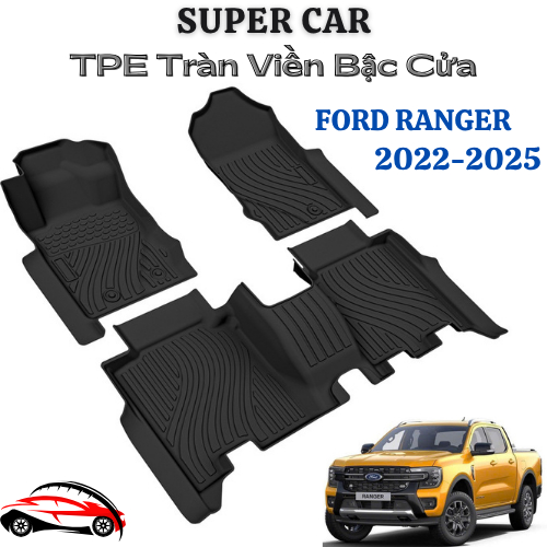 Thảm lót sàn ô tô Ford Ranger 2022-2026, Thảm nhựa TPE đúc 5D tràn viền bậc cửa