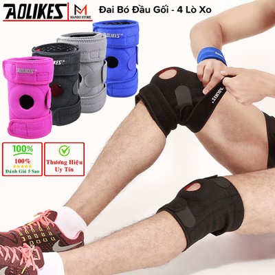 Đai Bảo Vệ Đầu Gối Chơi Thể Thao AL7912 Có 4 Lò Xo Hỗ Trợ Dây Chằng, Đai Bó Quấn Chằng Khớp Gối Tập Gym Hãng Aolikes