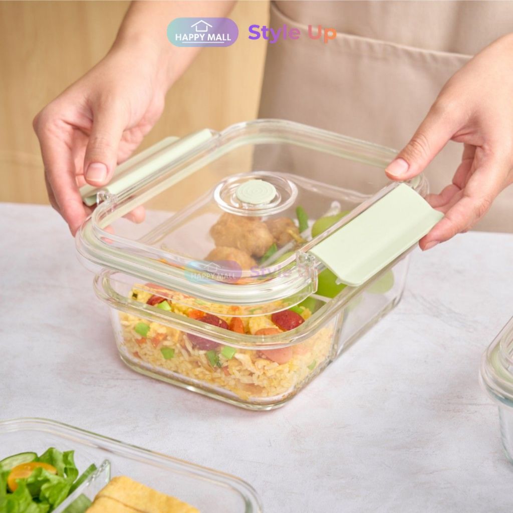 Hộp thủy tinh chịu nhiệt Inochi Nikko Valve có lỗ thoát hơi khóa cài 2 chấu Happy Mall