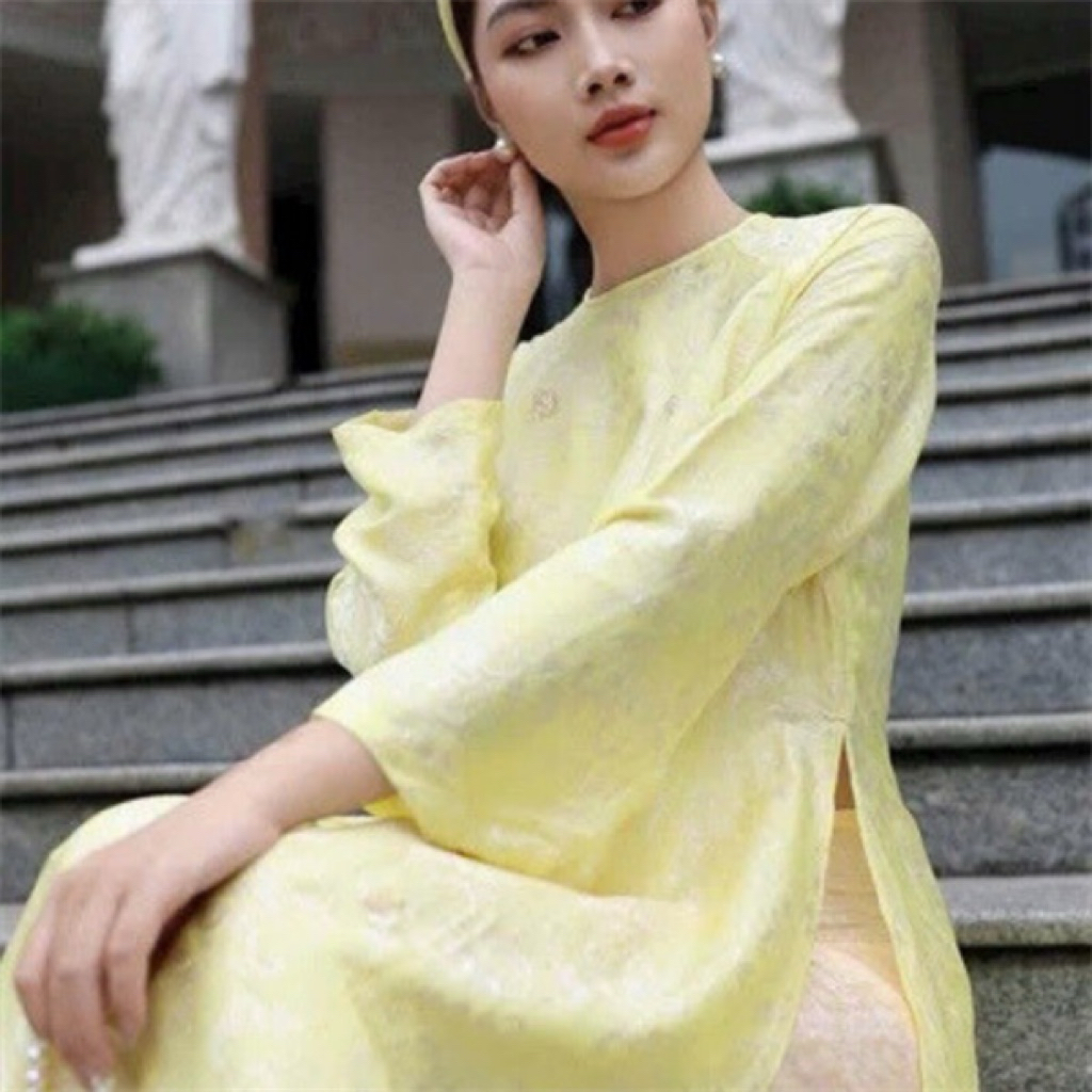 Vải lụa may áo dài, 67R-Thọ dơi vàng kem, vàng nhạt pastel, Nhungsilk, Lụa cao cấp | Nhaxa Silk |