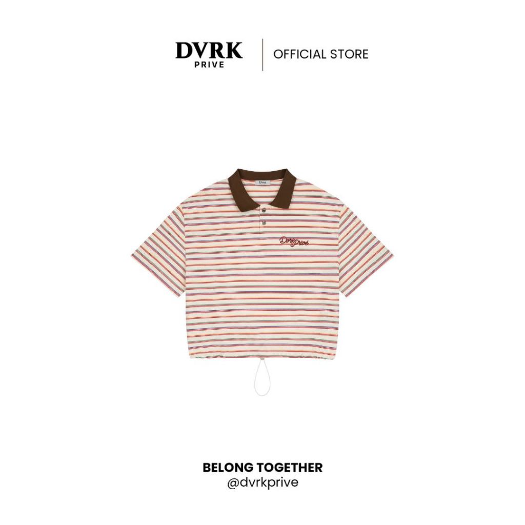 Áo Polo Ngắn Tay Form Crop Họa Tiết Sọc Ngang Màu Kem-DVRK-25W