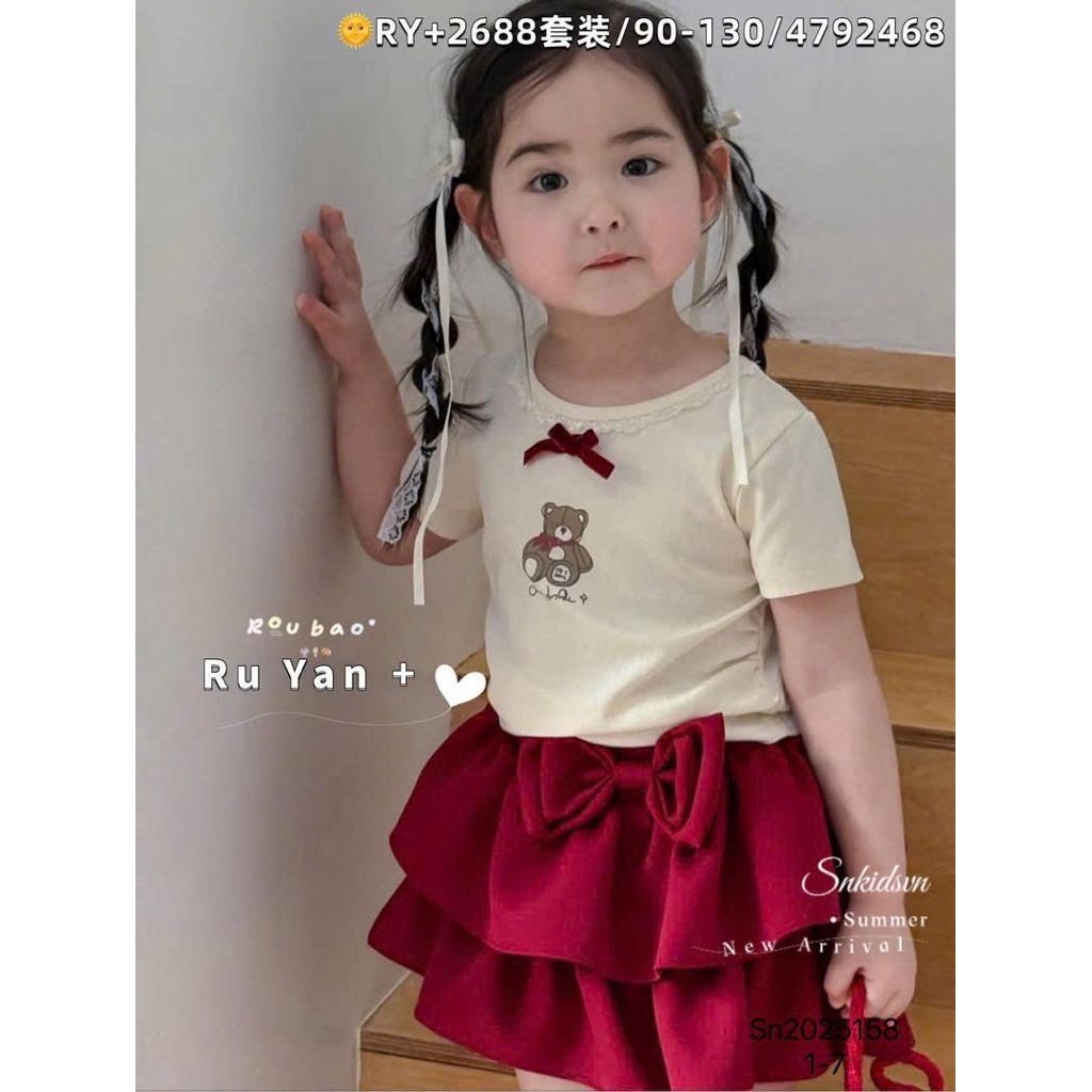 [LiA baby’s]L8 Set áo gấu kèm chân váy đỏ xinh xắn cho bé gái (9-30kg)