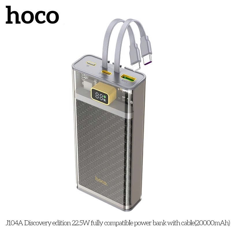 Cục tích điện Hoco J104 / J104A 10000mAh - 20000mAh QC3.0 22.5W, PD TypeC 20W, Kèm 2 cáp sạc