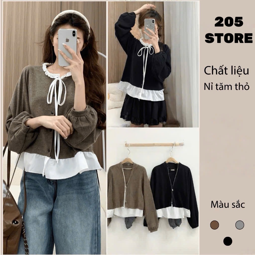 Áo Nỉ Tăm Thỏ Phối Cổ Bèo Nơ Buộc 20 THÁNG 05 SHOP MA7142