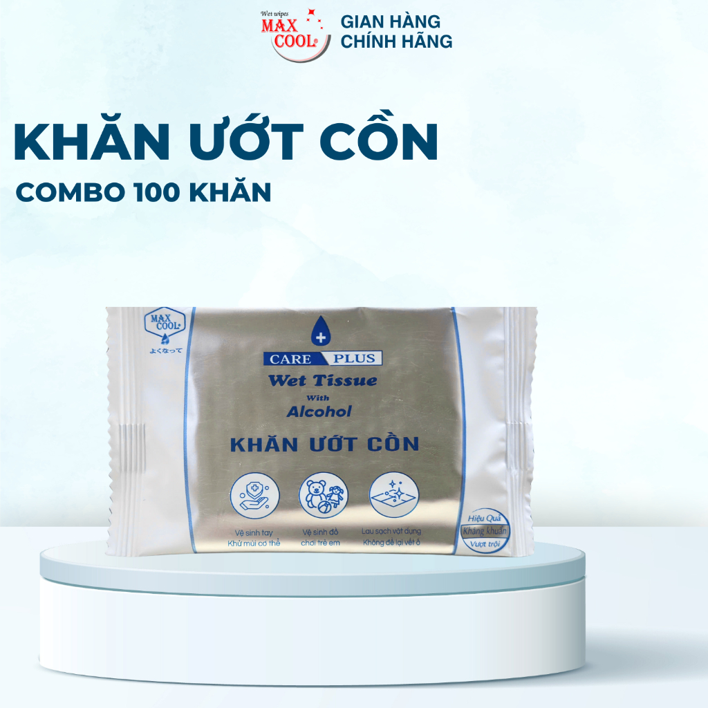 100 cái khăn ướt Cồn Max Cool kháng khuẩn ( Kích thước 16x19cm )