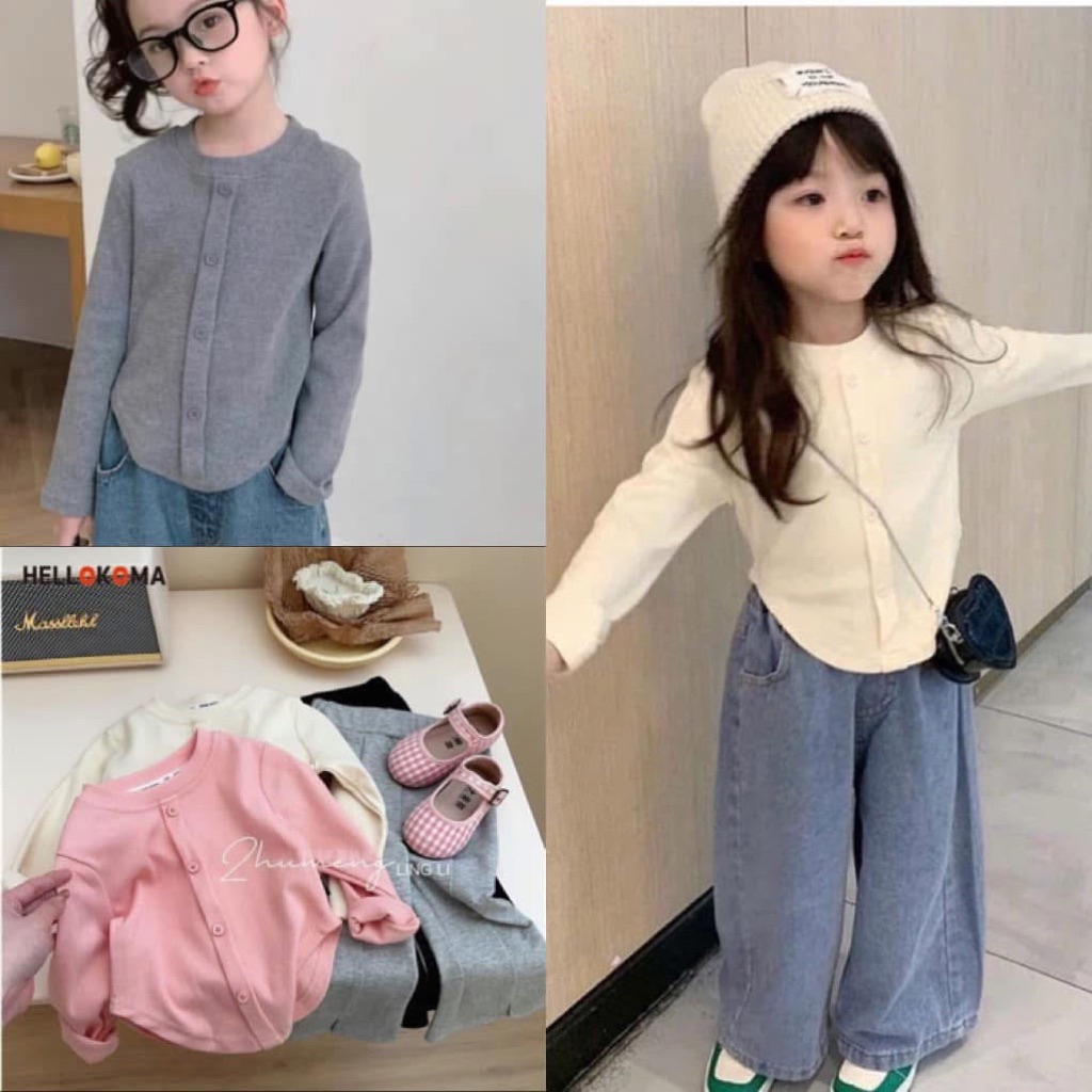 [LiA baby’s] L9 Áo dài tay thu đông vạt bầu trơn thun gân cho bé gái (9-34kg)