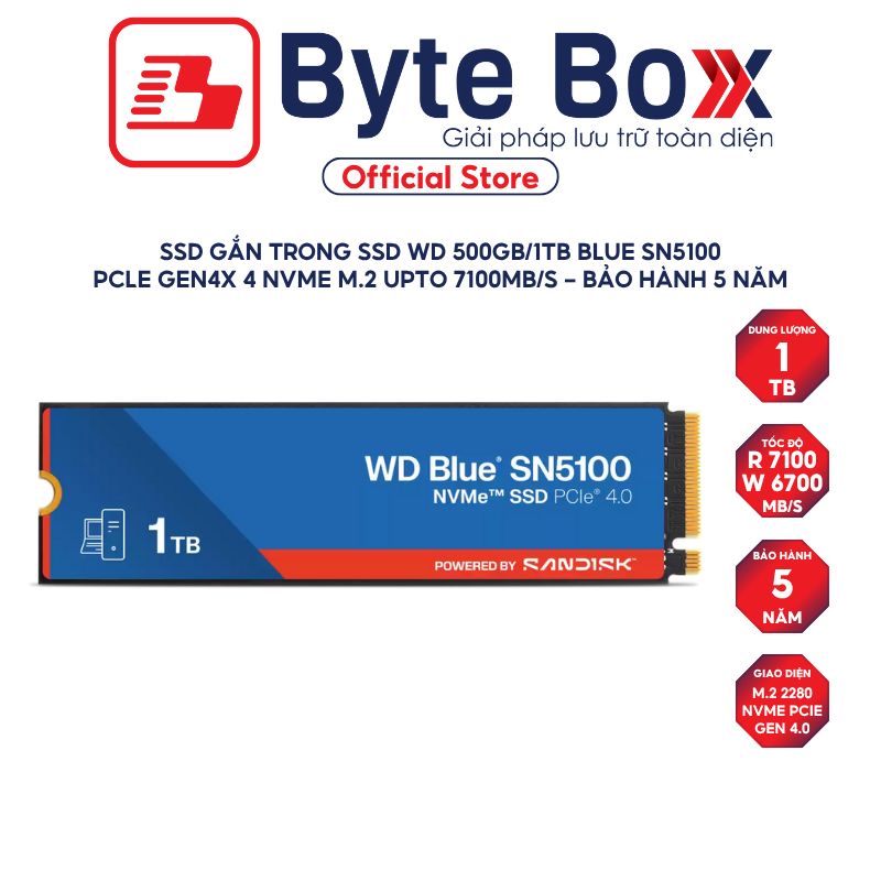 SSD gắn trong SSD WD 500GB/1TB Blue SN5100 PCle Gen4x 4 NVMe M.2 upto 7100MB/s - Bảo Hành 5 năm