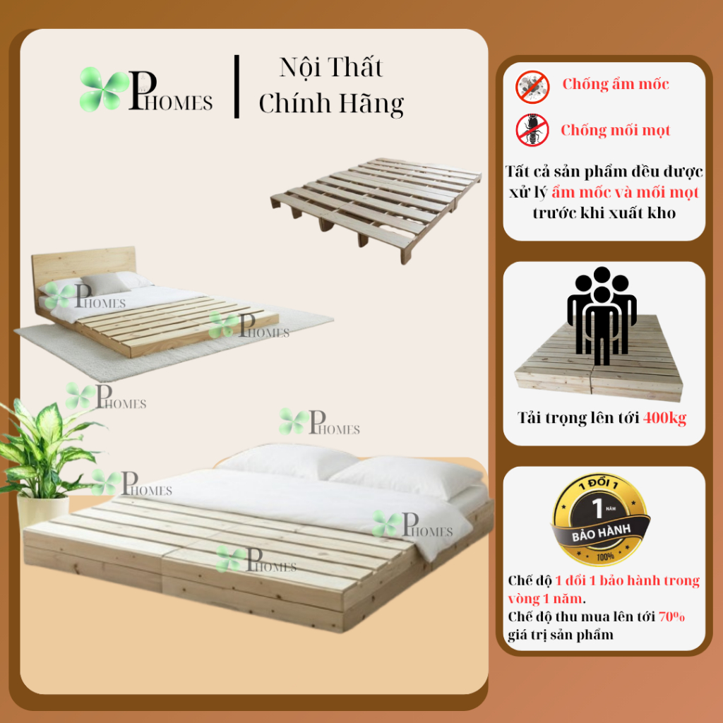 [Hoả Tốc Hà Nội] Giường Pallet Gỗ Thông Hở - Kín Chân Bóng Mịn, Chân Cao 10cm, Pallet Gỗ Gấp Gọn, Gi