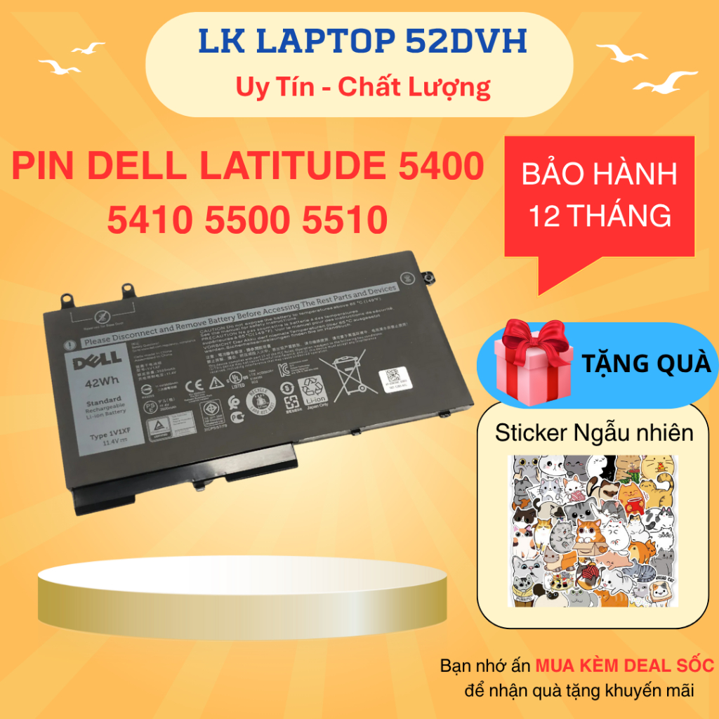 PIN DELL LATITUDE 5400 NGẮN 42WH 1V1XF ZIN 3 CELL CHO Dell Latitude 5400 5410 5500 5510, 01V1XF XV8C