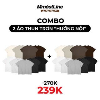  Combo 2 áo thun trơn hướng nội MMESTLINE form Boxy chất vải premium cotton cổ tròn 