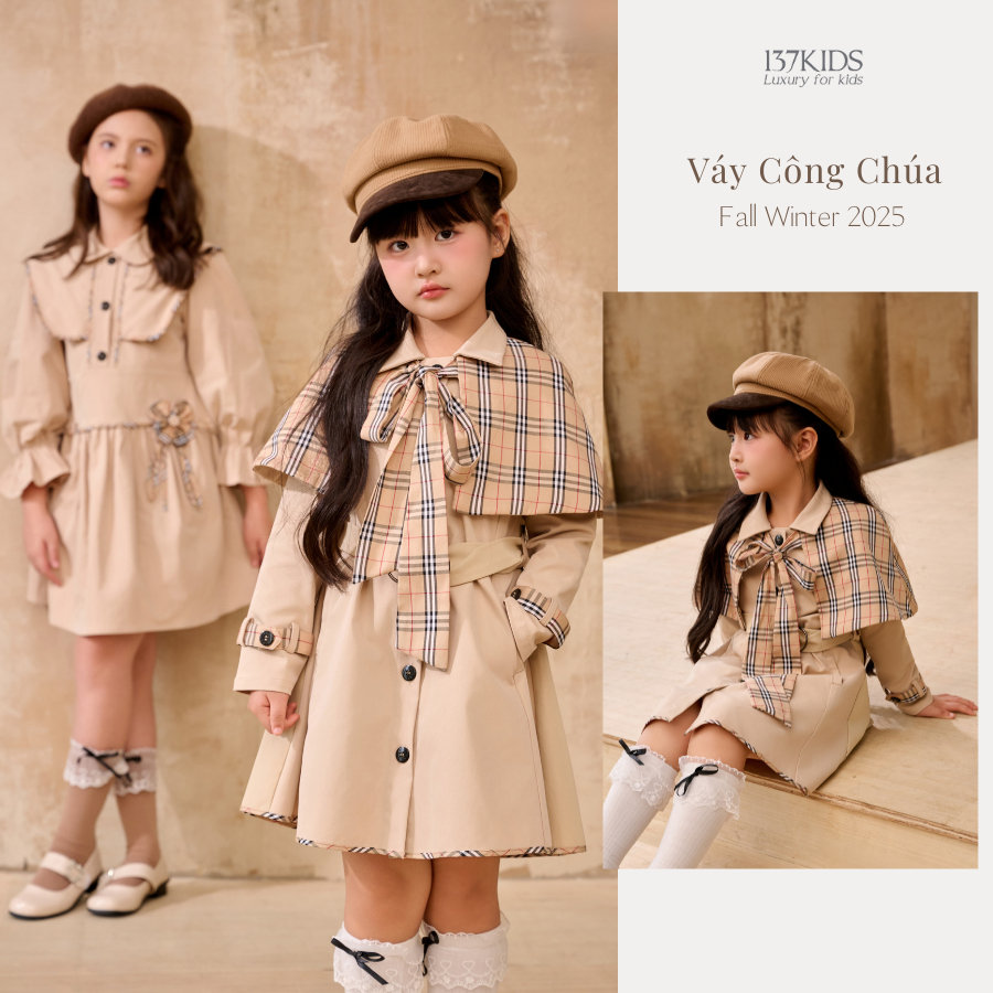 Váy Bé Gái Thiết Kế LITTLE LONDON DRESS Cao Cấp By 137KIDS Thanh Lịch Họa Tiết Chấm Bi Đáng  VTKDT25