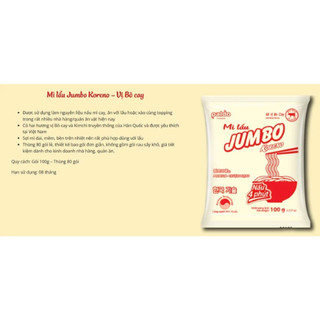 MÌ LẨU KORENO JUMBO ( 80 Gói )  – VỊ KIM CHI & BÒ CAY – GÓI 100G – MÌ HÀN QUỐC CHÍNH HÃNG
