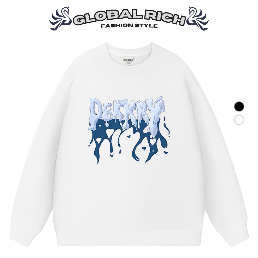 Áo Sweater Global Rich Premium Nỉ Dekkry Tan Chảy Lửa Xanh Frozen Flow Blue Flame