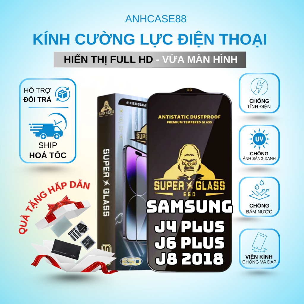 Kính cường lực Samsung J4 Plus, J6 Plus, J8 2018 KINGKONG Super Glas Full Màn Cao Cấp, Siêu Cứng