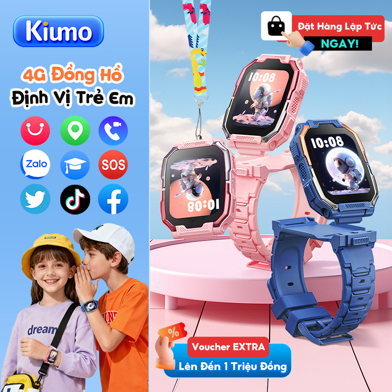 Đồng hồ thông minh trẻ em KIUMO – Gọi video 4G, GPS, Camera kép, Trò chơi, SOS, Cài đặt ứng dụng