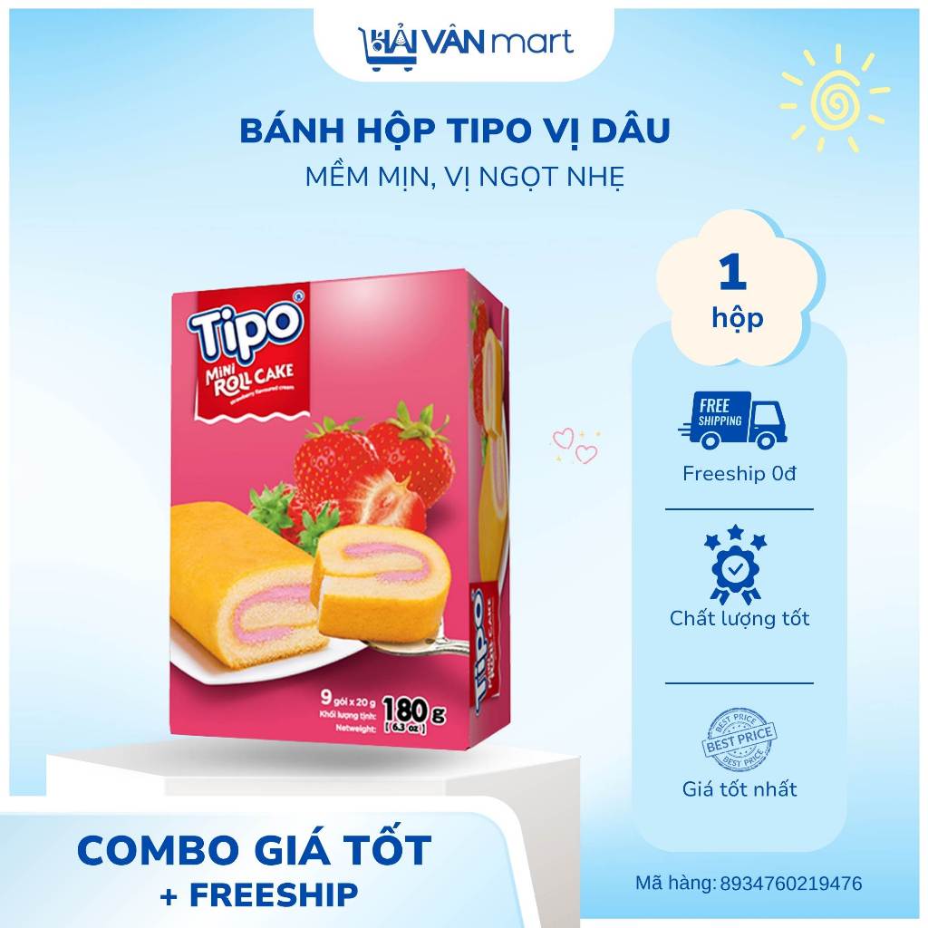 (Combo 2 hộp) Bánh hộp Tipo vị dâu 180g