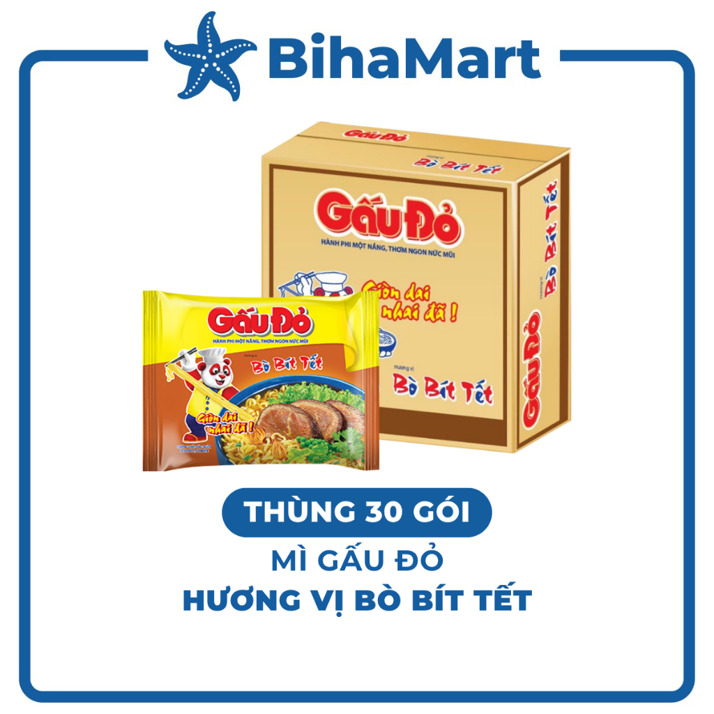[THÙNG30GÓI]-ASIAFOODS - Mì Gấu Đỏ hương vị Bò bít tết, Mì Bò bít tết Gấu Đỏ, Mì gói ăn liền Gấu Đỏ 