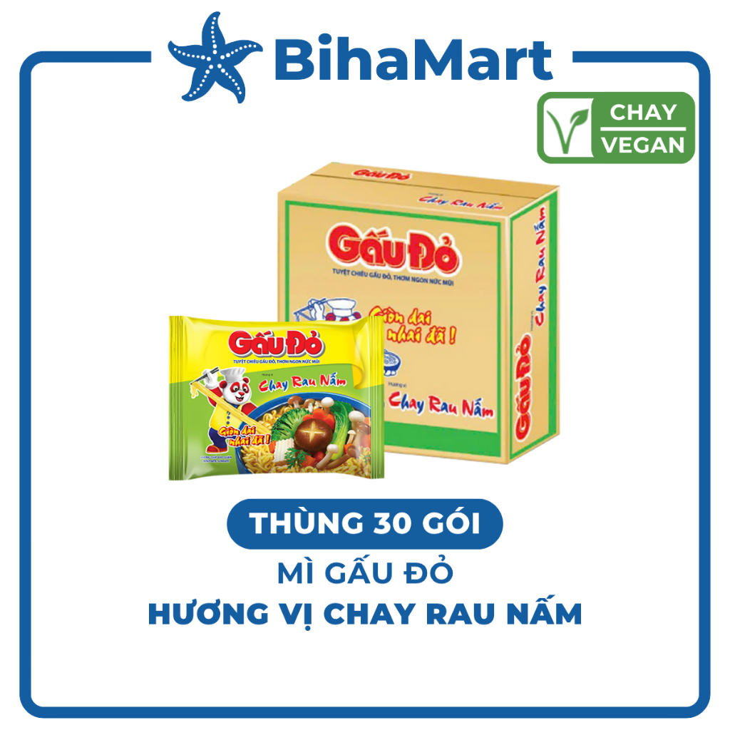 [THÙNG30GÓI] - ASIAFOODS - Mì Gấu Đỏ hương vị Chay rau nấm, Mì Chay rau nấm Gấu Đỏ, Mì gói Gấu Đỏ Ch