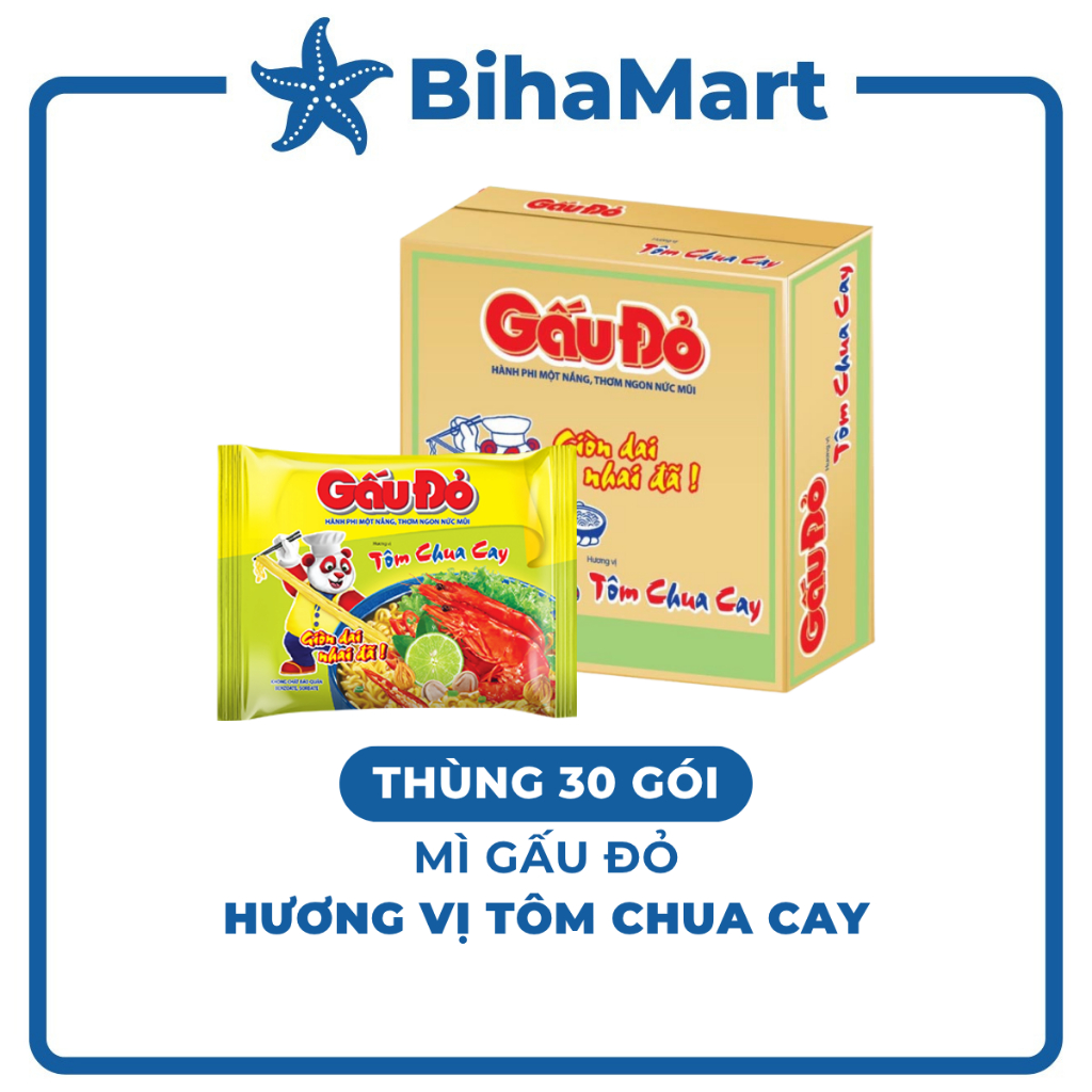 THÙNG30GÓI-ASIAFOODS- Mì Gấu Đỏ hương vị Tôm chua cay, Mì Tôm chua cay Gấu Đỏ, Mì gói ăn liền Gấu Đỏ