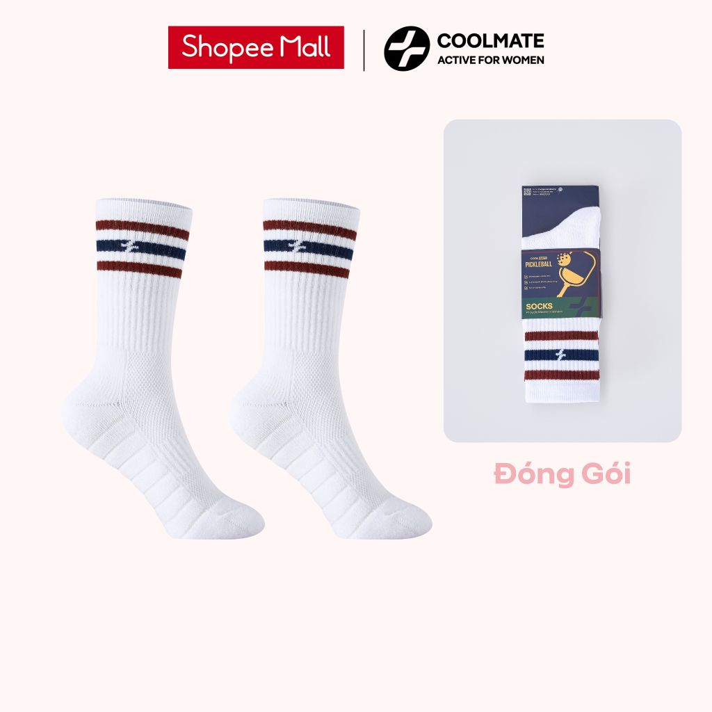 Tất Pickleball Nữ Cổ Cao Stripes High mềm mại - Coolmate Active For Women
