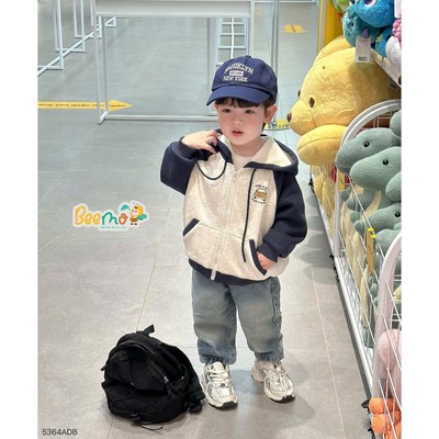 Áo khoác hoodie lot lông cho bé trai Beemo, in hình ô tô kèm dây rút vải nỉ dày dặn, mặc thu đông 5364ADB