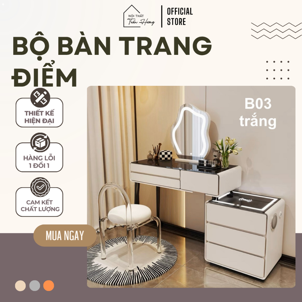 [B03] Bàn trang điểm nhập khẩu, Bàn trang điểm thông minh, Bàn trang điểm có loa, có sạc, có cổng us