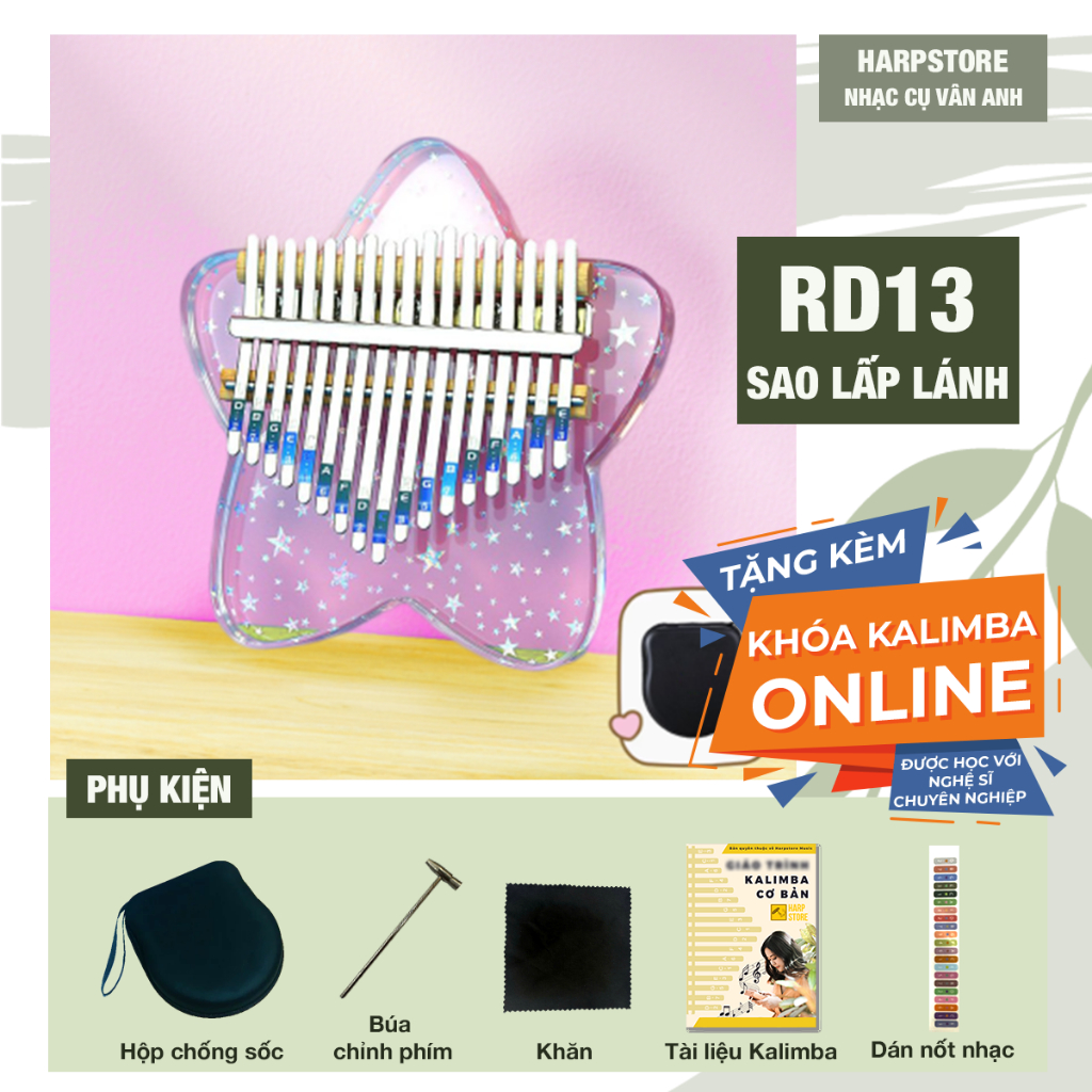 (Tặng Khóa Kalimba Online) ĐÀN KALIMBA TRONG SUỐT RABI NHIỀU MÀU SẮC
