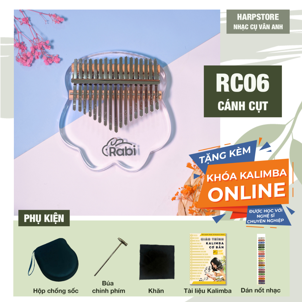 (TẶNG KHÓA KALIMBA ONLINE) Đàn Kalimba trong suốt Rabi giá siêu rẻ (Có video test âm)