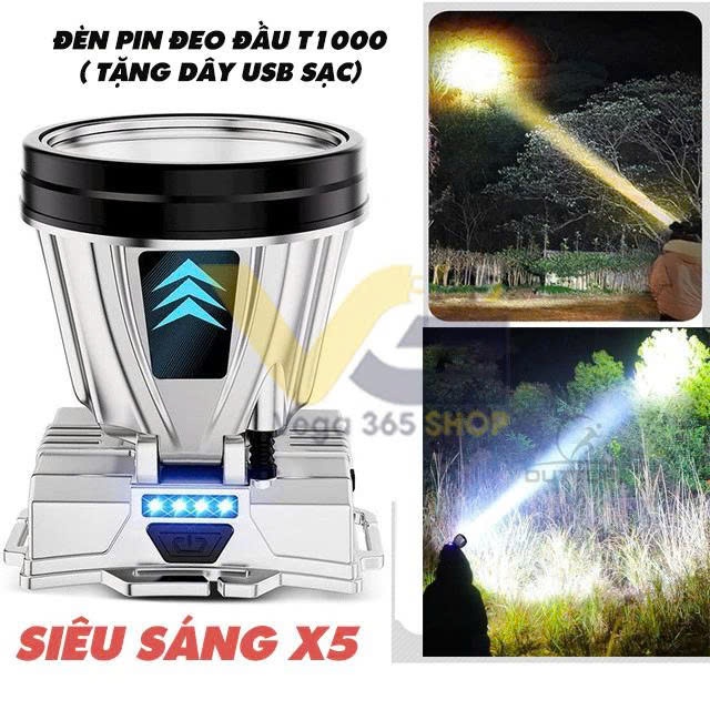 Đèn Pin Đội Đầu T1000 Siêu Sáng, Chống Thấm Nước, Cổng Sạc Usb Tiện Lợi Nội dung 1