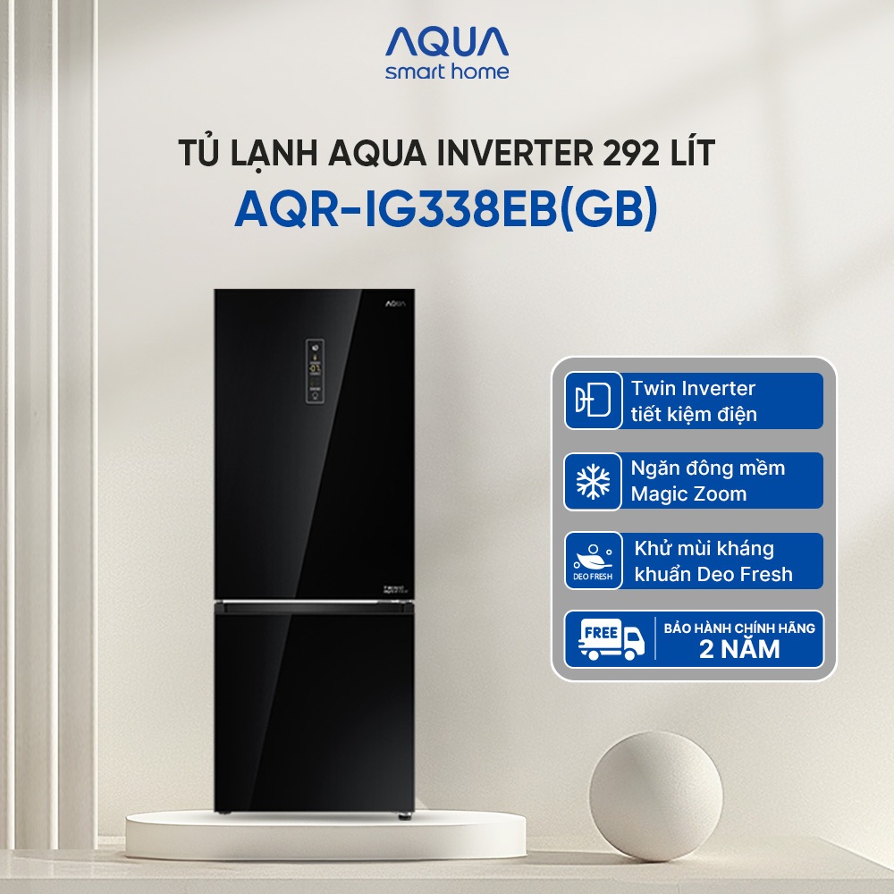 Tủ lạnh ngăn đông dưới Aqua 292 Lít AQR-IG338EB(GB) - Bảo hành 2 năm - Freeship