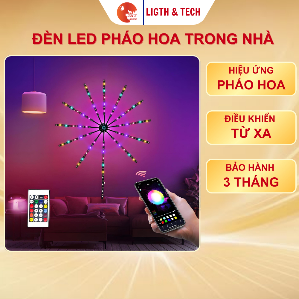 Đèn LED pháo. hoa trang trí trong nhà THT đèn led dán tường cảm biến âm thanh có điều khiển từ xa