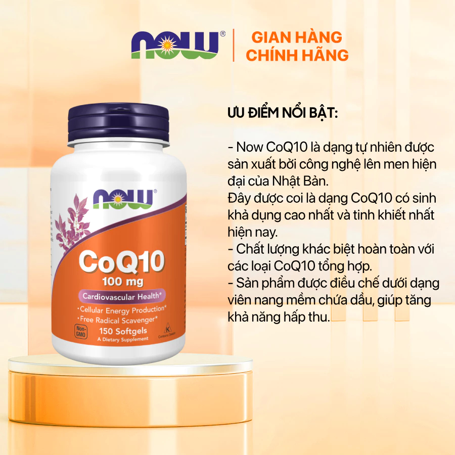 Viên uống CoQ10 Coenzyme Q10 Now của Mỹ, hỗ trợ tim mạch, cải thiện trí nhớ, giảm lão hóa