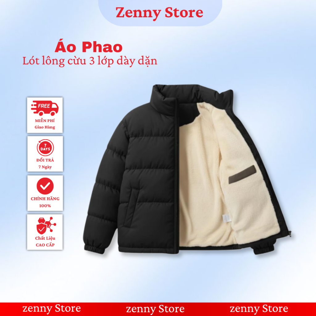 Áo phao lót lông ZENNY cao cấp, 3 lớp siêu dày, giữ ấm tuyệt đối, chống rét cực tốt - Mẫu mới 2026