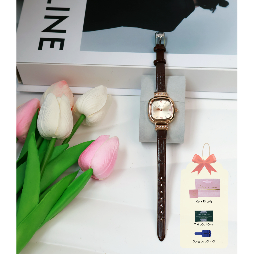 Đồng hồ nữ Jrande 8231 mặt ovan dây da nâu