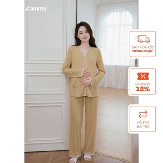  Bộ đồ mặc nhà bộ pyjama Lexa BST 2025 chất liệu  thun cotton dệt kim cao cấp dài tay cổ V phối ren BY L'AMME 